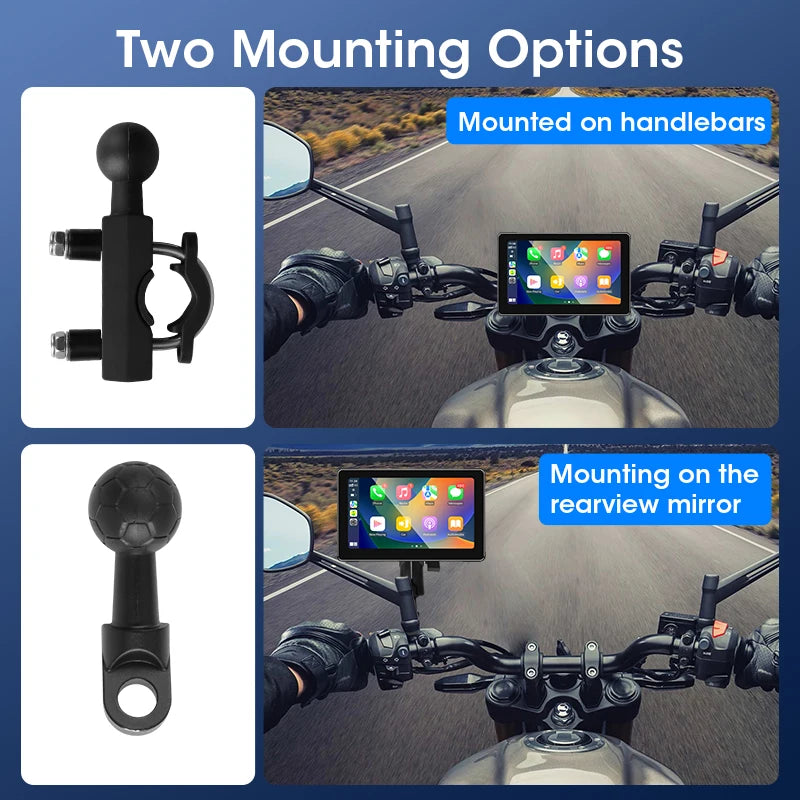 7-Inch Motorcycle GPS Navigation with Wireless Apple CarPlay & Android Auto – Waterproof Touchscreen Display, BT Connectivity, IPX7