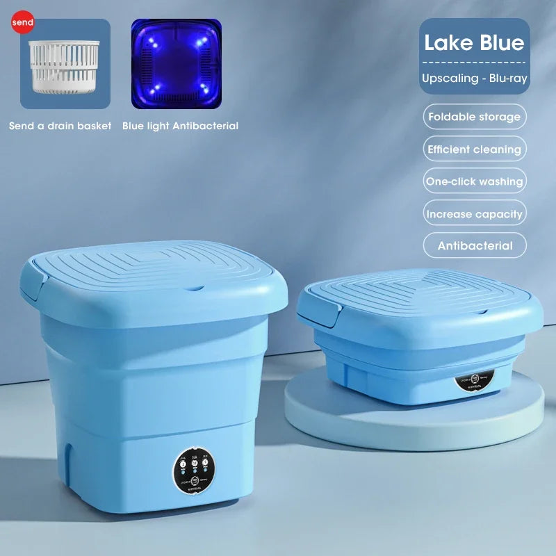 Folding Washing Machine Bucket – Portable Clothes & Socks Washer for Travel, EU/US/UK Plug