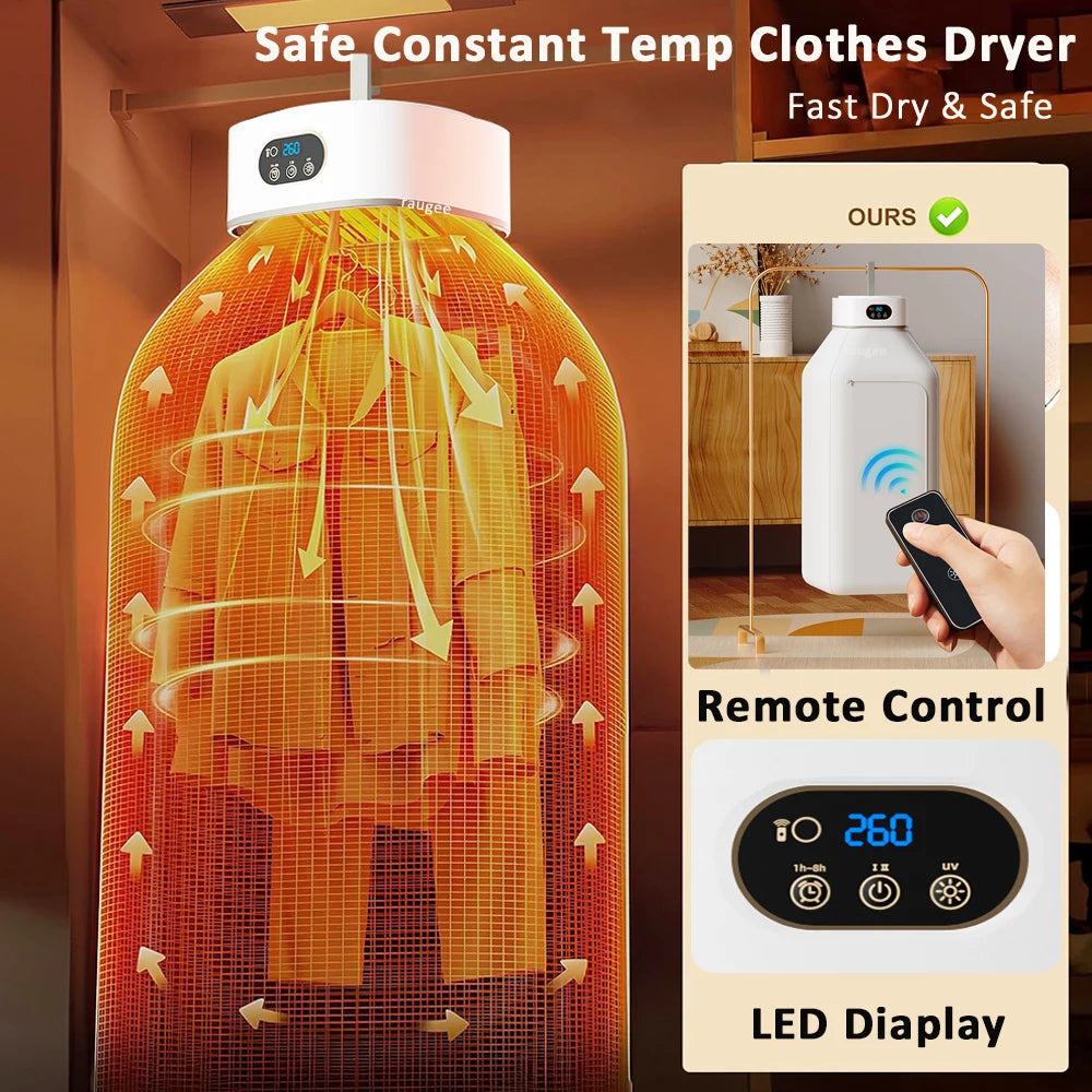 Portable Electric Clothes Dryer - Foldable Heated Laundry Drying Machine with Timer and Remote Control