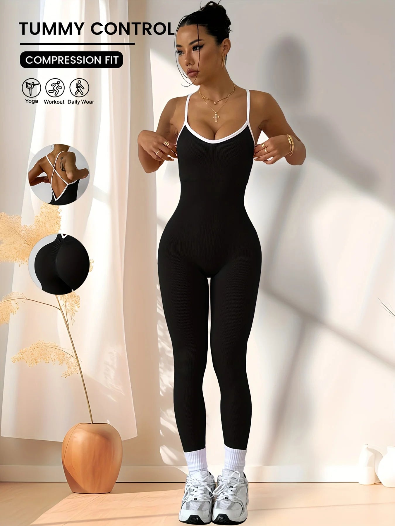 CZGUKE Women’s Pink Sports Jumpsuit One Piece Bodysuit – Gym Fitness Yoga Romper Running Workout Activewear Overalls