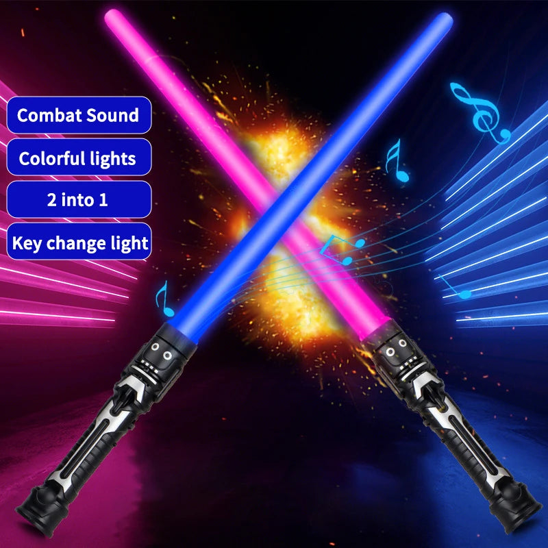Colorful Glowing Laser Sword Toy – Red & Blue Double Saber with Music & Flashing Lights