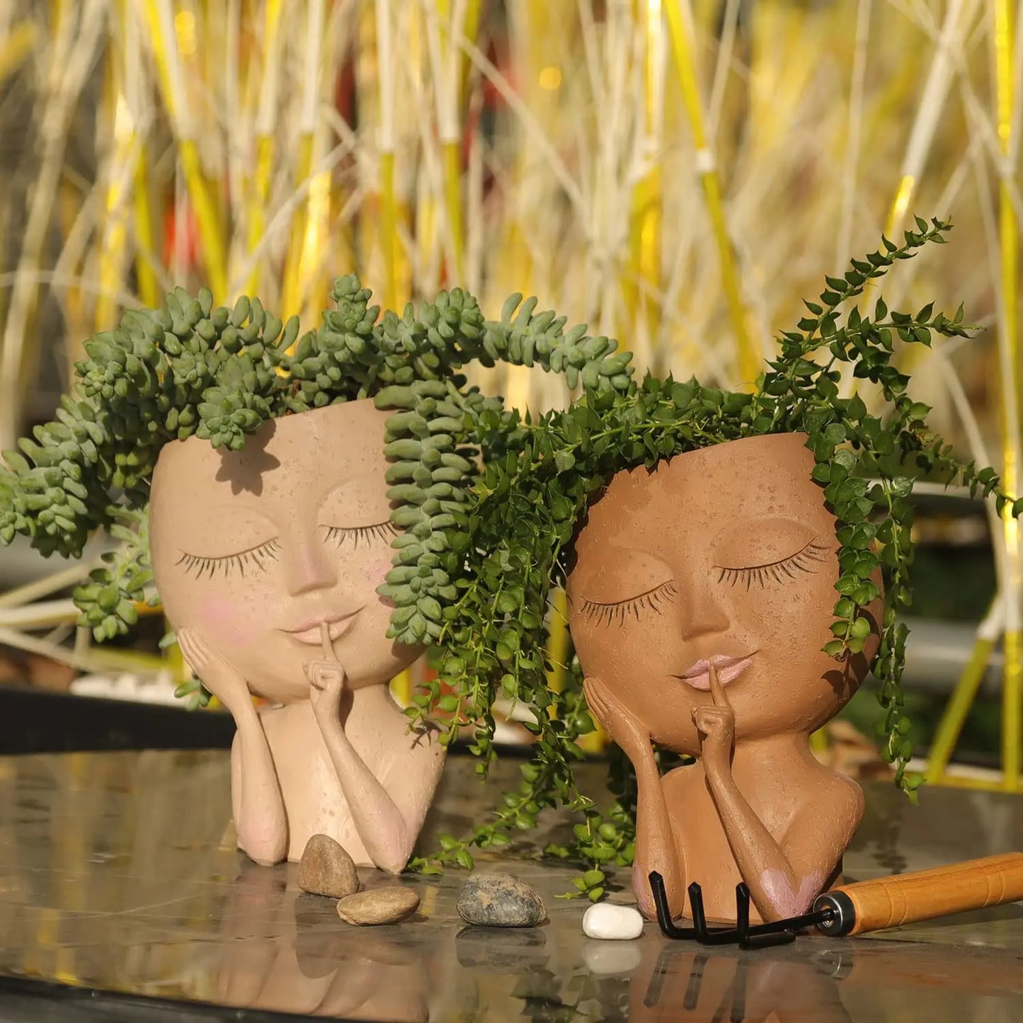 Resin Face Head Planter with Drain Holes - Succulent and Flower Pot Container, Ideal for Garden Decor and Tabletop Ornament