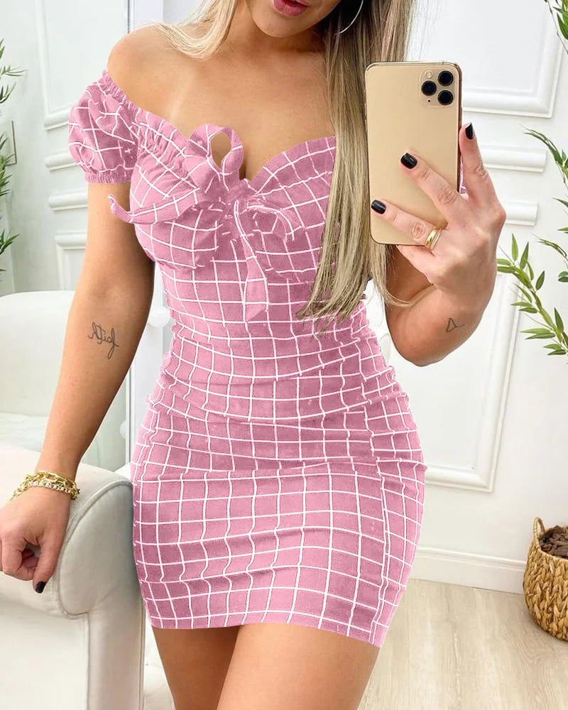 Summer Sexy Package Buttocks Dress - Cross-Border Grid Print Short Skirt