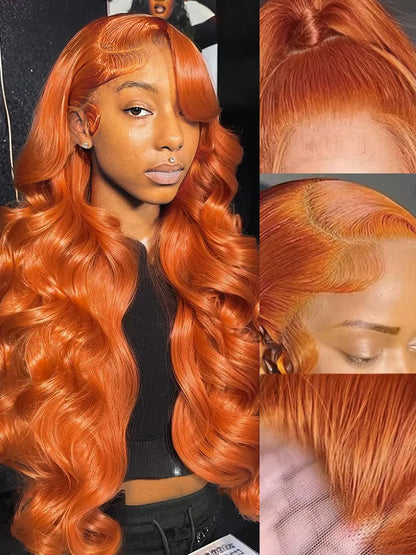 30-40 Inches Ginger Orange Water Wave 13x4 HD Lace Frontal Wig – Glueless Body Wave Human Hair, 13x6 Lace Front Wig