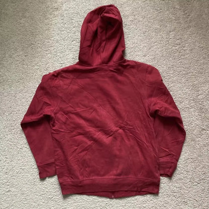 2000s Red Couple Zipper Hoodie – Vintage Y2K Skull Snake Cotton Full-Zip Sweatshirt