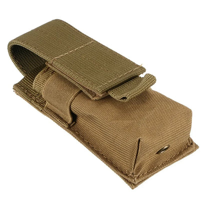 Tactical MOLLE Magazine Pouch - Single Mag Holder with Flashlight & Knife Storage
