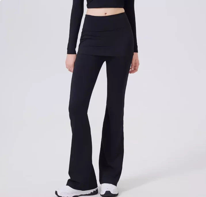 Women’s High Waisted Flared Yoga Pants with Skirt Overlay – Pilates, Dance & Running Sports Leggings