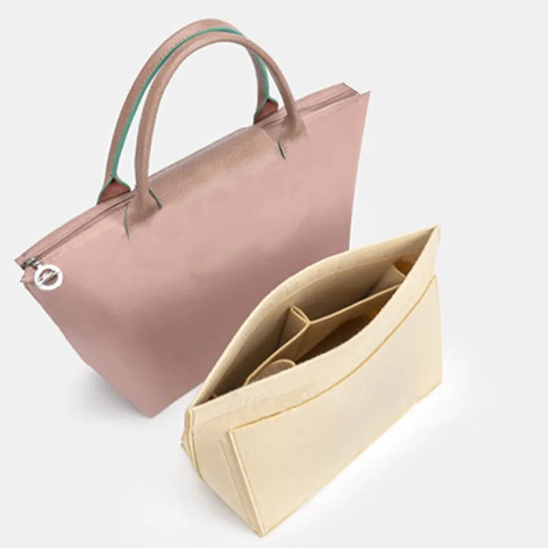Makeup Organizer Felt Insert Bag: Portable Travel Inner Purse for Women's Handbag - Fits Various Brand Cosmetic Bags