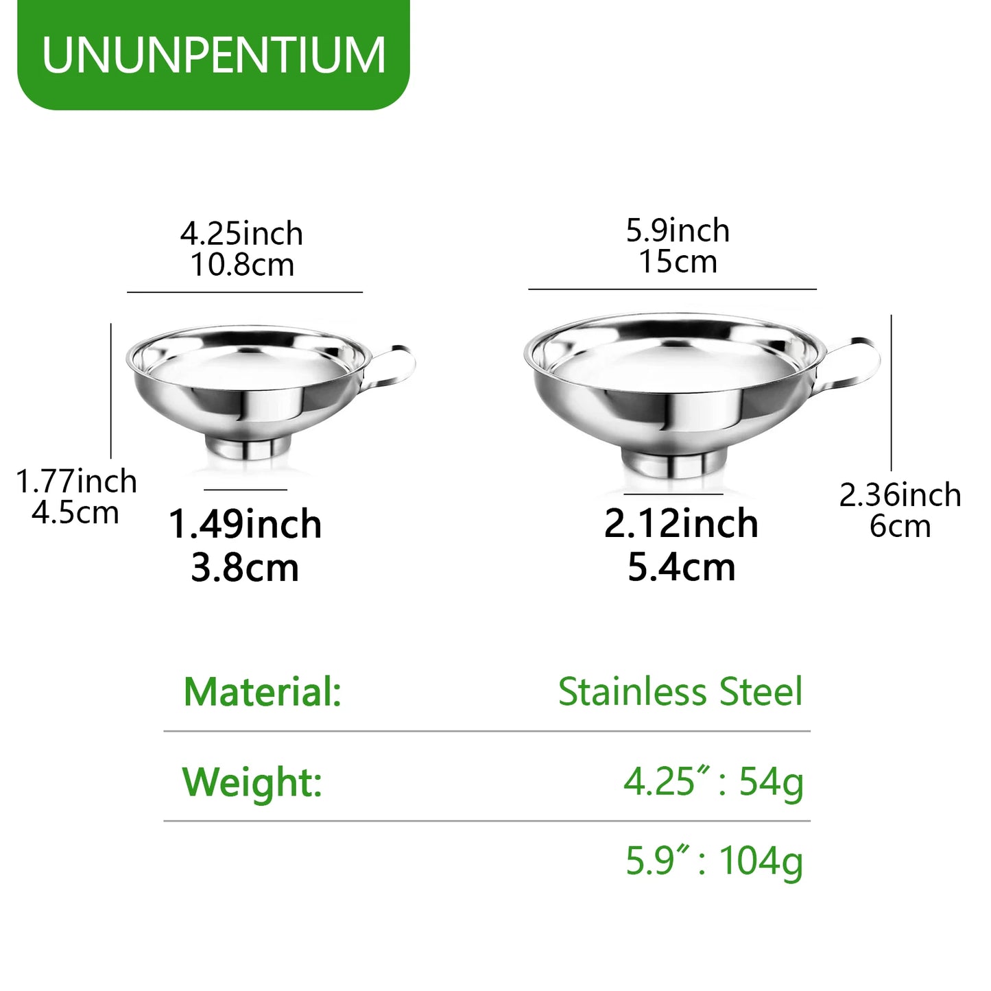 Stainless Steel Mason Jar Funnel - 1.49" & 2.12" Canning Funnel with Handle for Regular & Wide-Mouth Jars