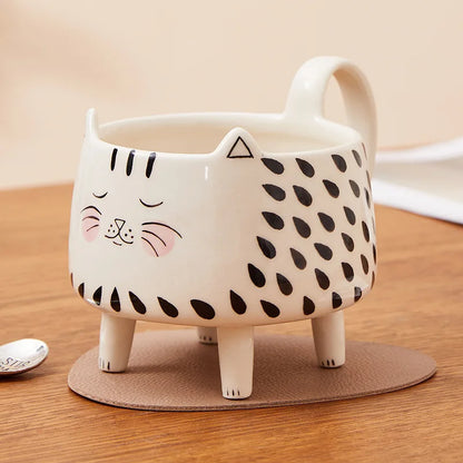 Cute 4-Legged Cat Coffee Mug: Ceramic 'Meow' Mug Perfect for Cat Lovers and Women