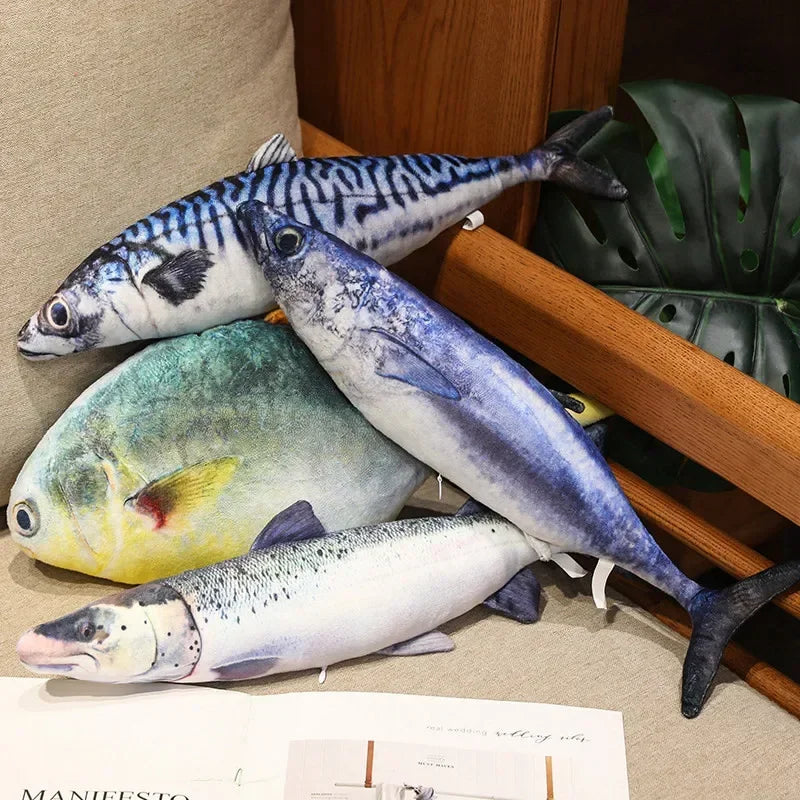 3D Realistic Fish Plush Pillow - Soft Tuna, Salmon & Grouper Stuffed Cushion Toy Gift