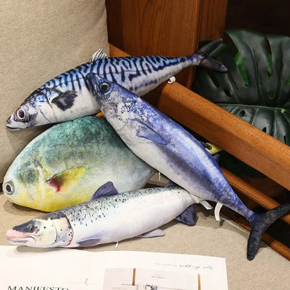 3D Realistic Fish Plush Pillow - Soft Tuna, Salmon & Grouper Stuffed Cushion Toy Gift