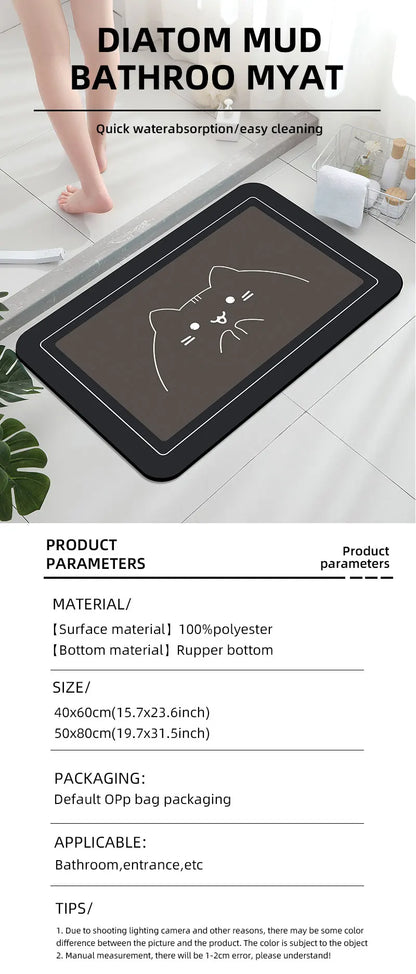 Diatomaceous Earth Bath Mat – Super Absorbent, Fast-Drying, Anti-Slip Rubber Floor Mat for Bathroom, Kitchen & Laundry
