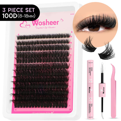 WOSHEER Lash Clusters Kit – Spiky Volume Individual Eyelash Extensions DIY Manga-Style Faux Mink Cluster Lashes