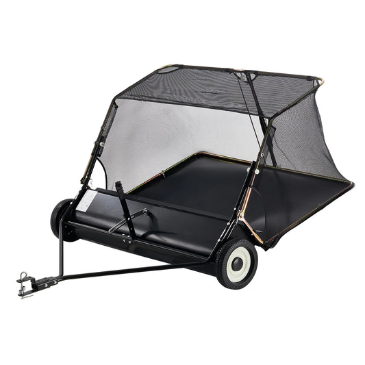 SucceBuy 52 Inch Lawn Sweeper - Heavy Duty Tow Behind Leaf and Grass Collector with 26CuFt Hopper