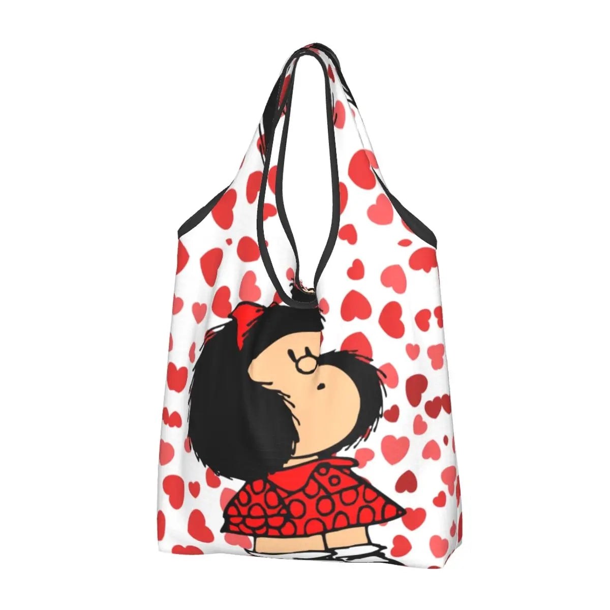 Anime Mafalda Cartoon Grocery Tote Bag – Large Capacity Fashion Shopper Shoulder Handbag, Portable Kawaii Canvas Bag for Everyday Use