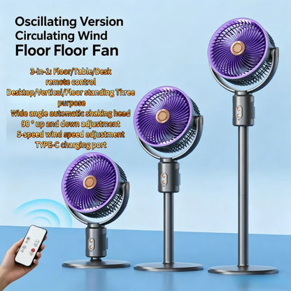 3-in-1 Air Circulation Fan - Retractable Standing & Desk Cooling Fan with Remote Control