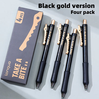 4-Piece Alligator Clip Gel Pen Set - 0.5mm Black Ink Retractable Quick-Dry Cute Pens for Students & Gifts