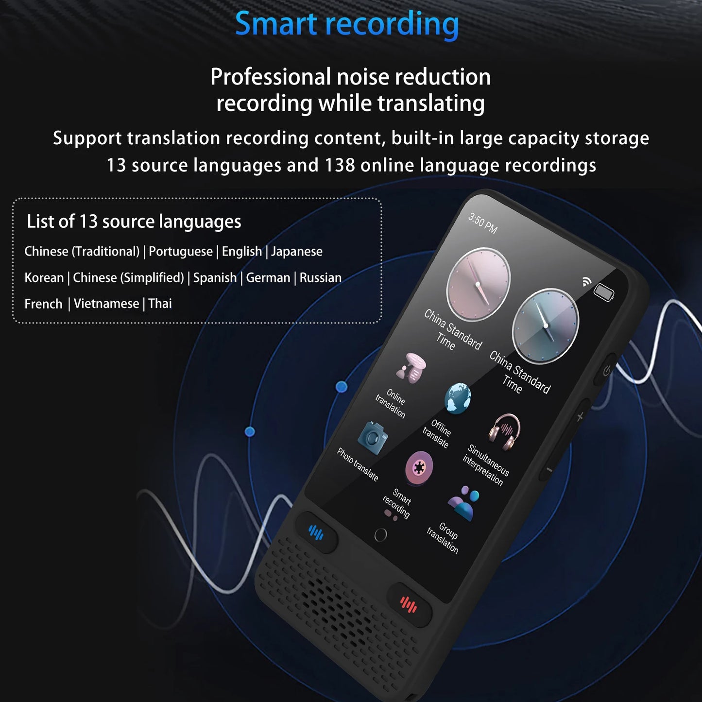 Portable S85 Language Translator Device - 138 Languages, Voice & Offline Translation, Video Recording Support