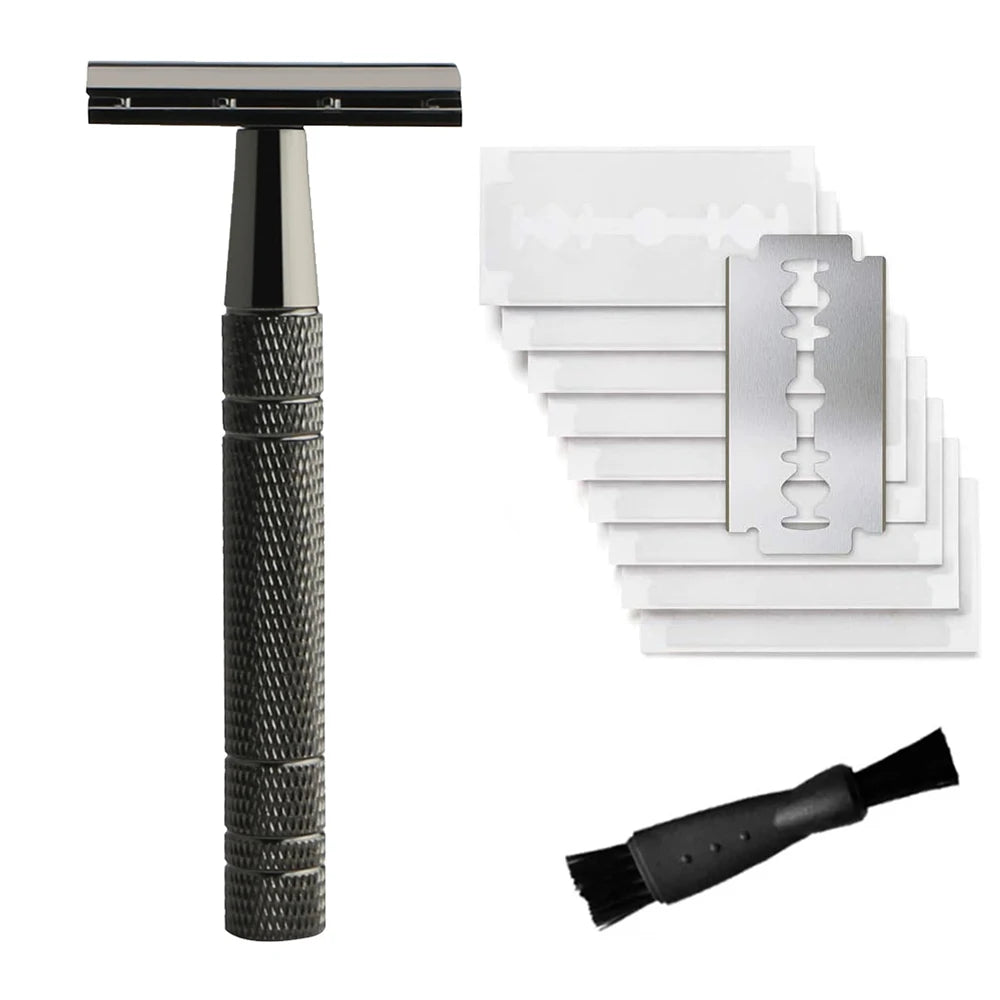 Double Edge Safety Razor for Men – Reusable Single Blade Razor with 10 Safety Razor Blades, Travel Essential Shaver