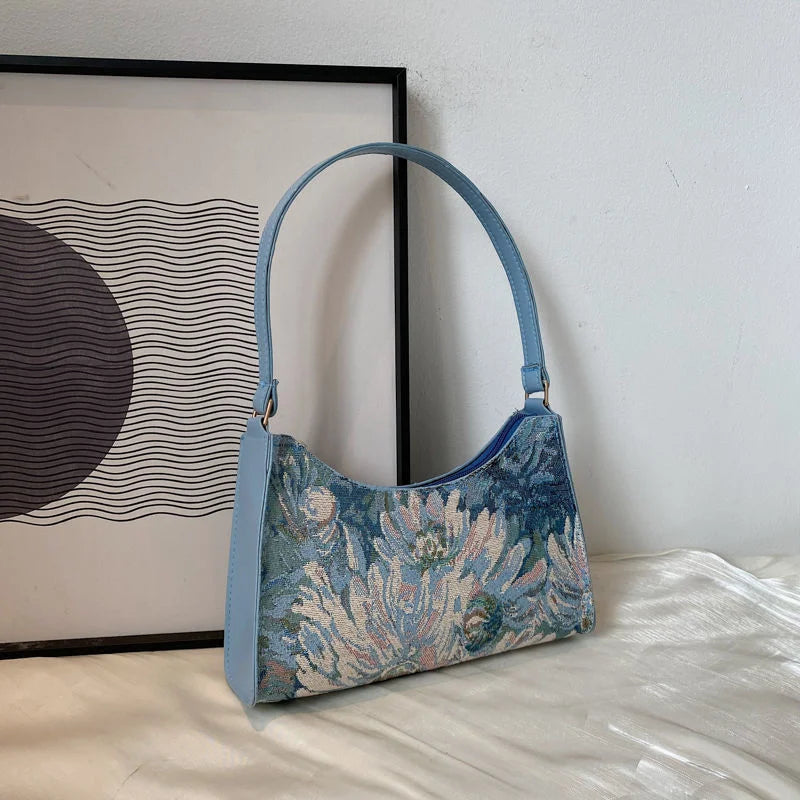 Autumn Trendy Women's Underarm Bags: Oil Painting Shoulder Bag - Cute Simple Handbags for Female Travel