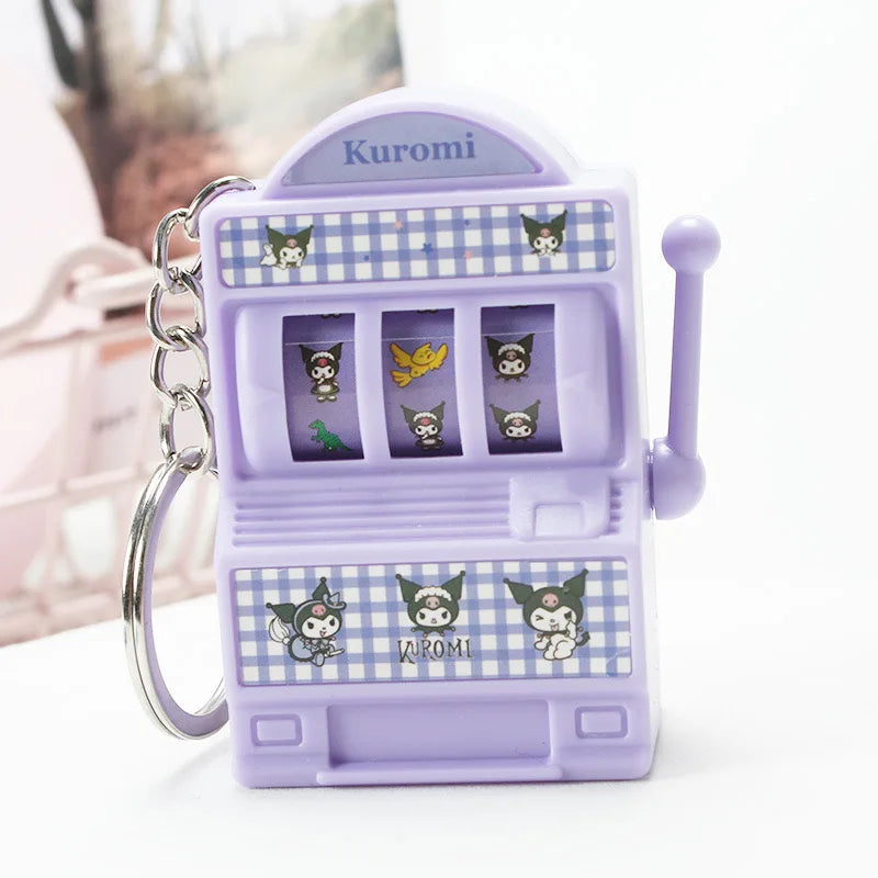 Mini Kawaii Slot Machine Keychain — Hello Kitty, Kuromi, My Melody & Cinnamon, Turnable Stress Relief Toy, Child Gift