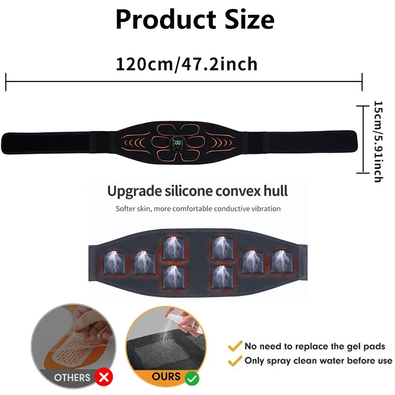 ABS EMS Abdominal Muscle Trainer — USB Rechargeable Waist Slimming Belt for Weight Loss & Muscle Toning Fitness Equipment