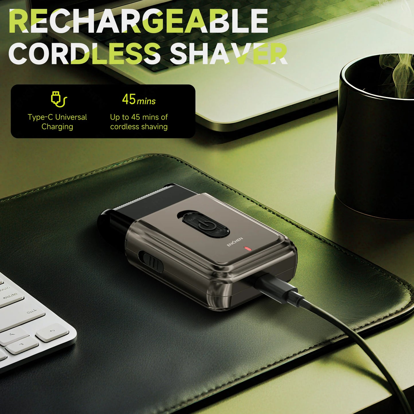 ENCHEN MS003 Compact Foil Shaver - Type-C Rechargeable Electric Razor with Pop-Up Precision Trimmer & 7000RPM Motor