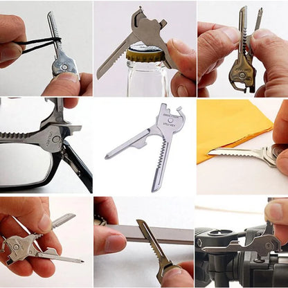 6 in 1 Multi Function EDC Keychain Tool - Folding Utility Opener Screwdriver Pocket Plier for Outdoor Survival