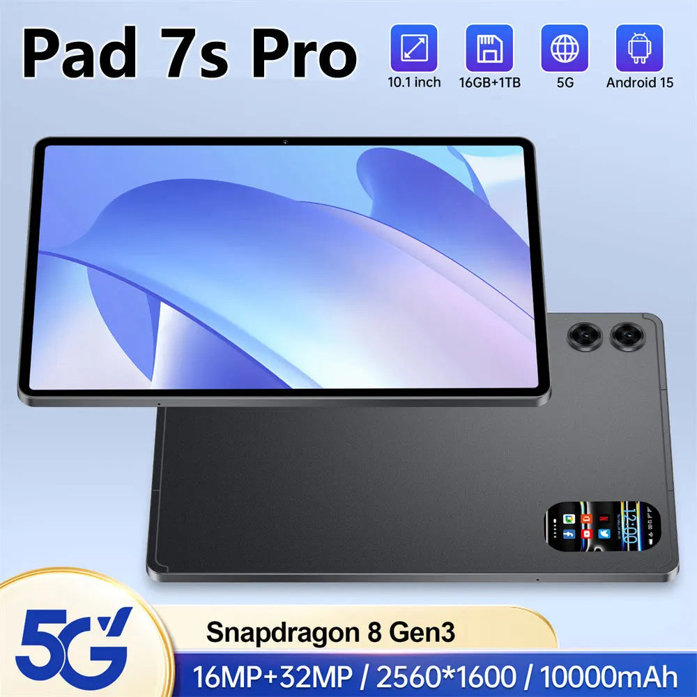 2026 Pad 7s Pro 10.1" Android Tablet – 16GB+1TB, 10000mAh, 5G WiFi Dual SIM, Global Version Kids PC