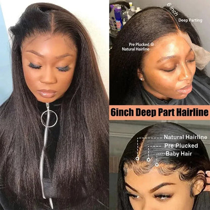 Kinky Straight Lace Front Wig – HD Transparent Remy Human Hair, Glueless Lace Part Wig for Women
