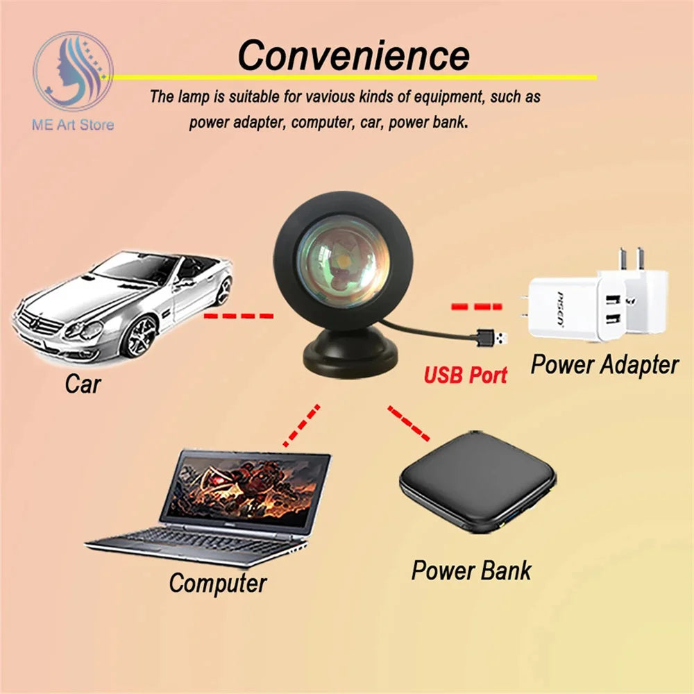 Vibrant Sunset Projection Light – 16-Color Spectrum, USB Remote Control, Dynamic LED Light for Warm Home Ambience