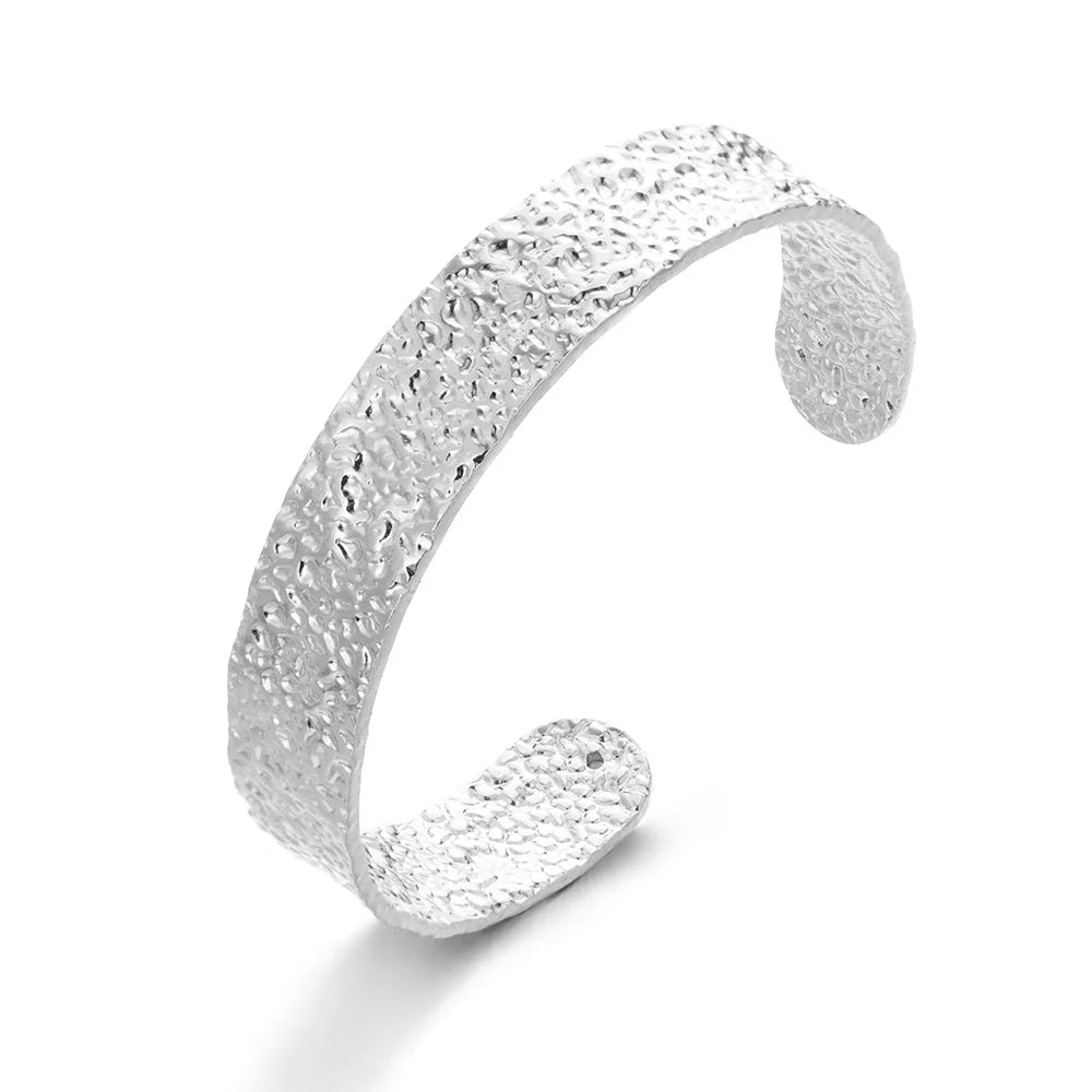 Classic Bump Pattern Open Cuff Bracelet – Gold Stainless Steel Bangle for Women Elegant Hand Jewelry Gift Accessory