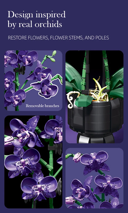 Orchid Cymbidium Building Blocks Set – DIY Potted Phalaenopsis Flower Simulation Toy for Valentine’s Gift