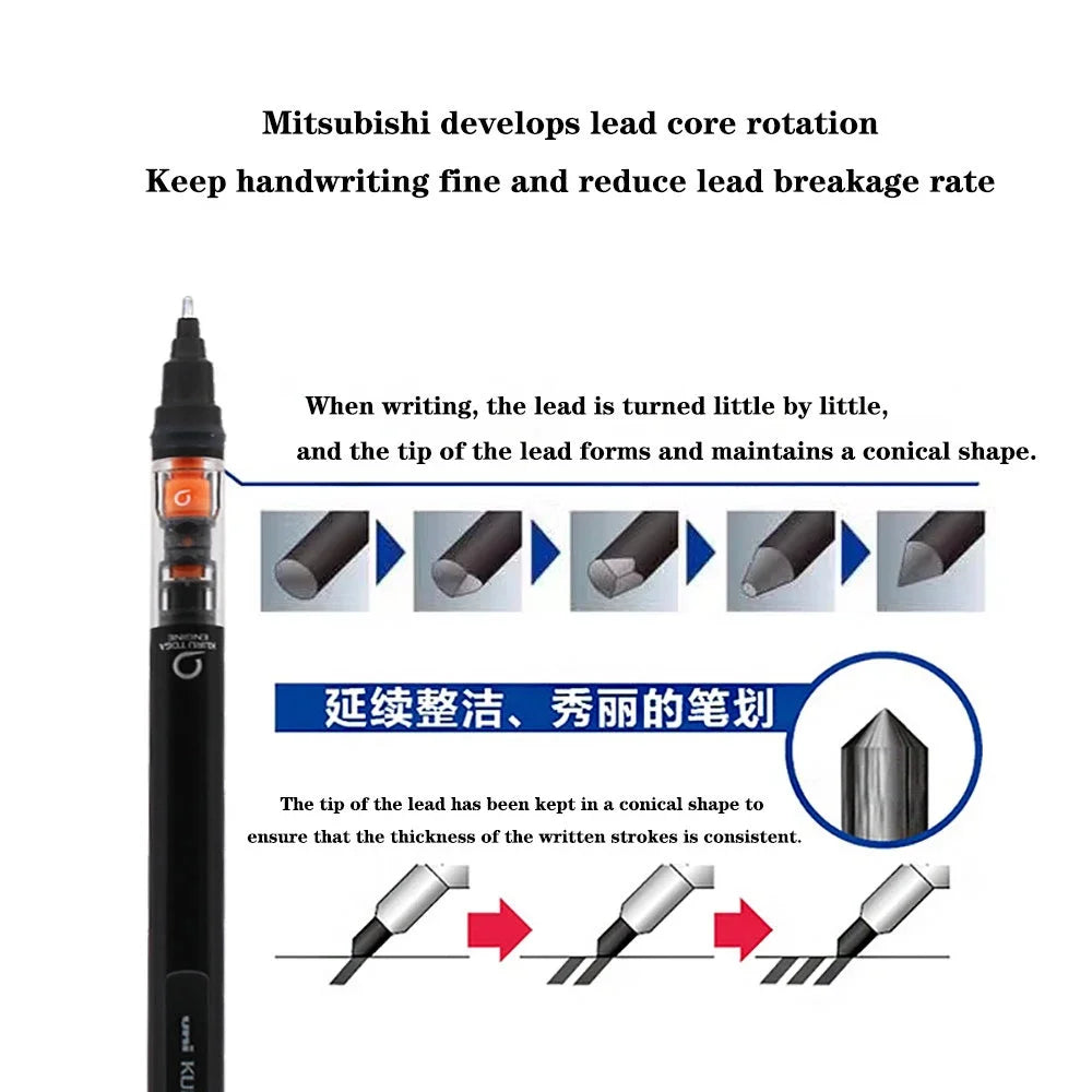 UNI Kuru Toga M5-452 Mechanical Pencil 0.5mm – Automatic Rotating Lead Drawing Pencil with Low Center of Gravity for School & Office Supplies