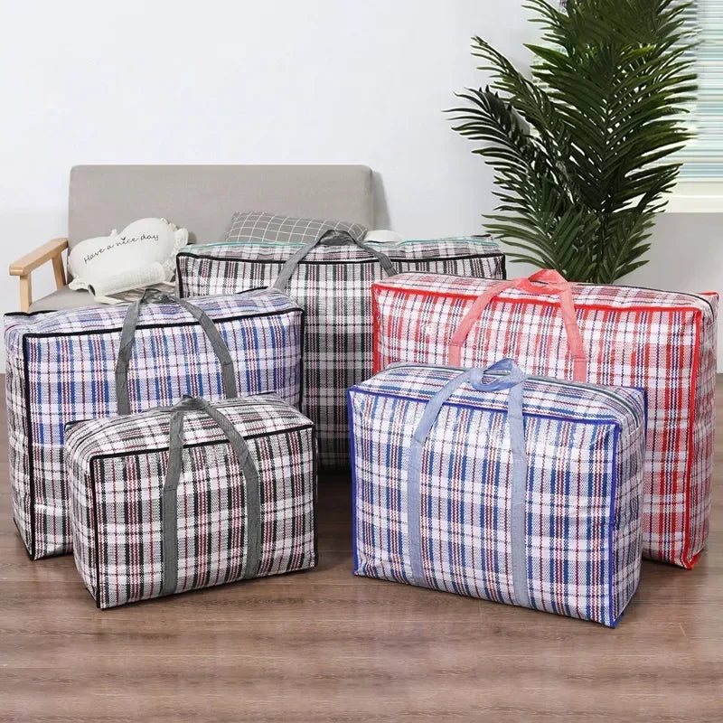 Stripe Woven Bag - Large Capacity Storage Moving Bags for Clothes, Quilt, Blanket, Luggage Packing, Zipper Tote Home Organizer