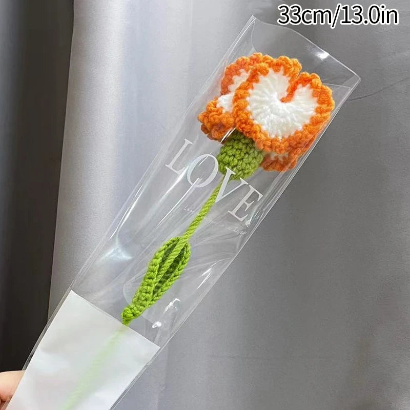 Tulip & Sunflower Knitting Flower Bouquet – Handcrafted Crochet Carnations, DIY Handmade Fake Flowers for Decor