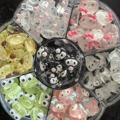 120PCS Sanrio Nail Charms Set - Kuromi, Cinnamoroll, and My Melody Resin Decorations for DIY Manicure Nail Art