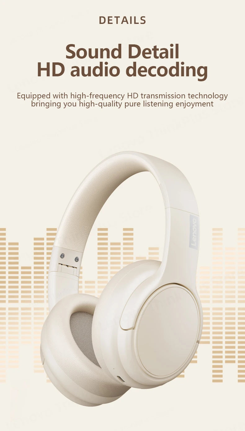 Original Lenovo TH20 Wireless Bluetooth 5.3 Headphones - Dual Mode, Foldable Sport Headset, Music & Gaming Earphones