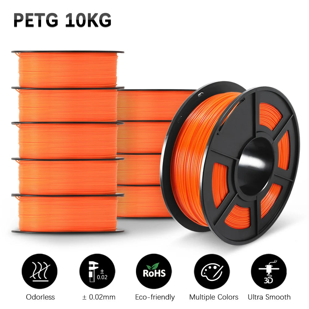 SUNLU 10KG 3D Printer Filament Set – 1.75mm PLA, PETG, PLA+ & Clear, 10 Rolls x 1KG Neatly Wound for 3D Printers & 3D Pens