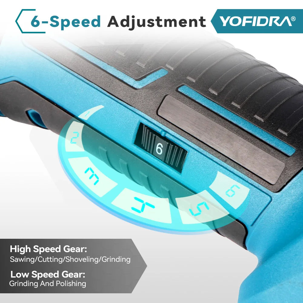 YOFIDRA Cordless Oscillating Multi-Tool – 6-Speed Electric Cutting, Polishing & Trimming Machine for 18V/21V Battery
