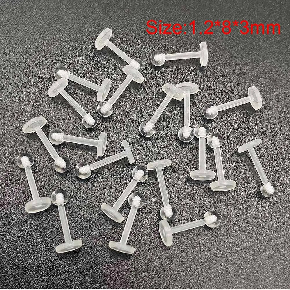 10/60PCS Clear Acrylic Body Jewelry – Transparent Lip, Ear, Nose, Tongue, Eyebrow & Belly Rings