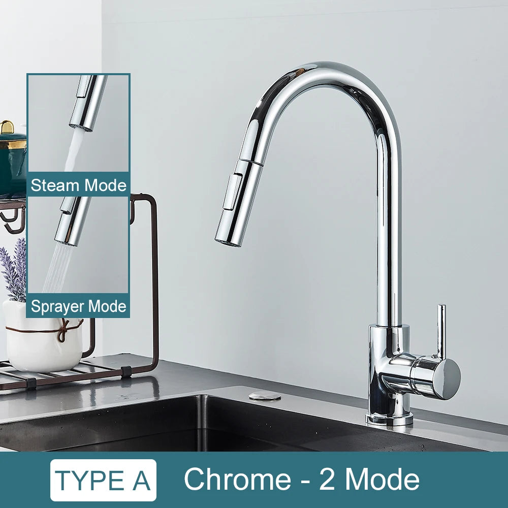 Black Kitchen Faucet - Two-Function Single Handle Pull-Out Mixer Tap with Hot & Cold Water, Deck Mounted