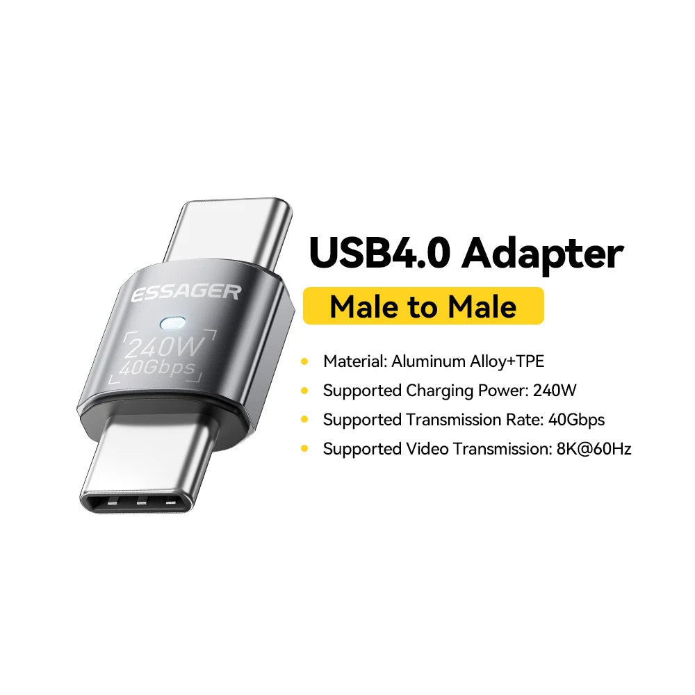 Essager USB4.0 OTG Adapter - 40Gbps 240W Fast Charging USB-C Converter with 8K 60Hz Support
