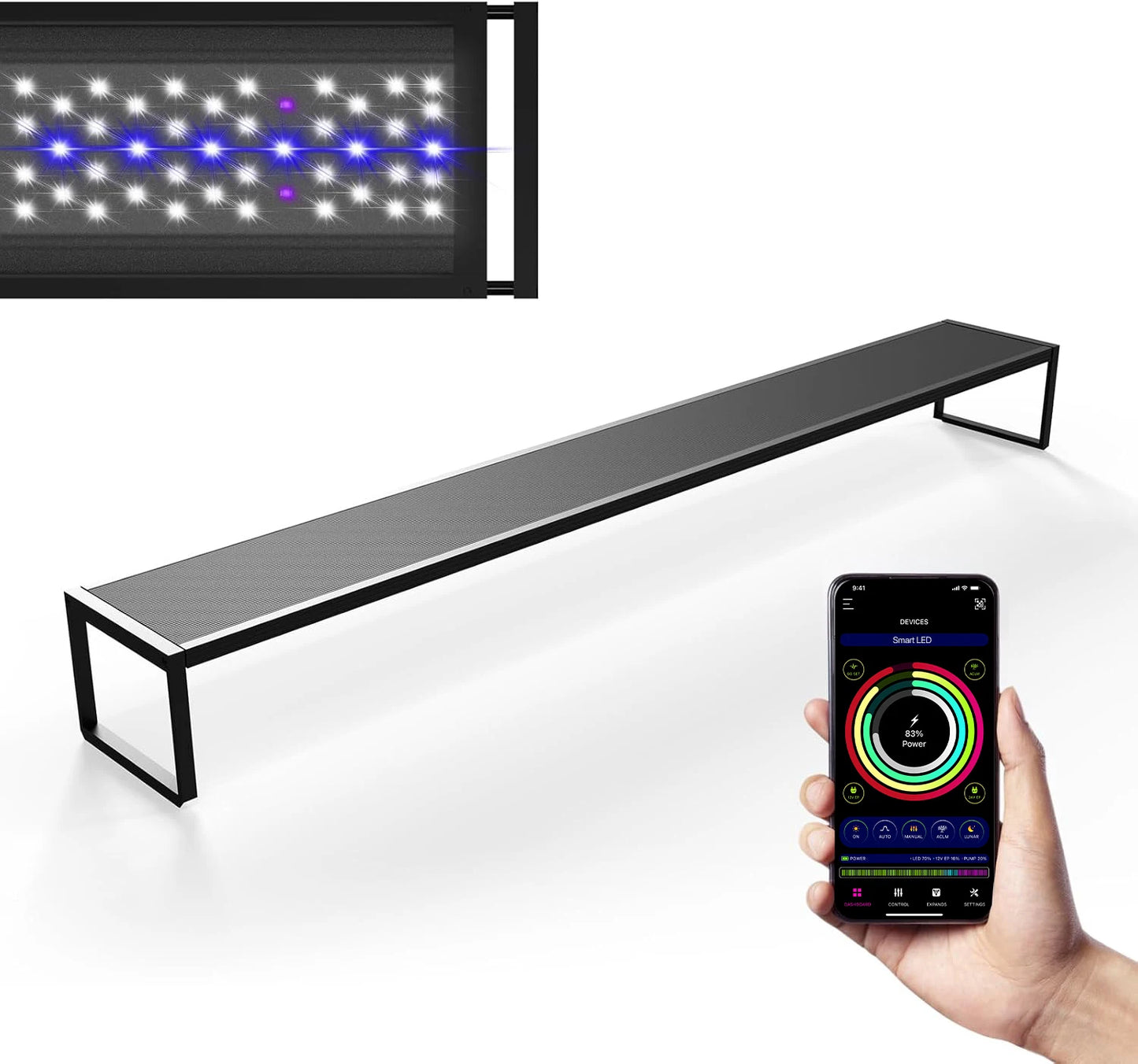 MICMOL Extreme II LED Aquarium Light - App Controlled Adjustable Plant Growth Lamp for Fish Tanks