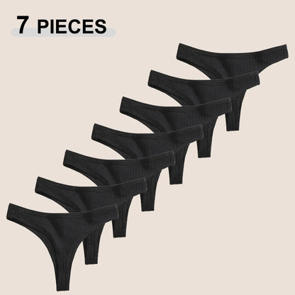 7Pcs Women’s Cotton Thong Set - Seamless Breathable Low Waist Bikini G-String Panties Sexy Lingerie S-XL