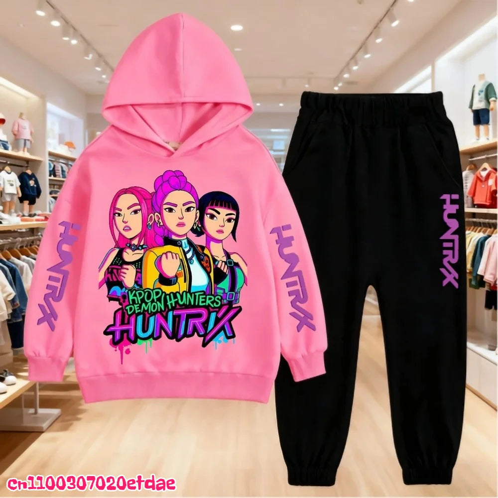 Children’s KPop Demon Hunters Hoodie & Pants Set – Autumn & Winter Casual Outerwear for Boys & Girls, Ages 3-12 Gift