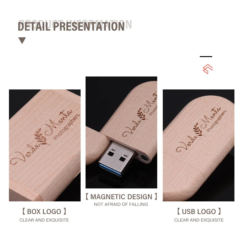 Custom Logo Wooden USB 2.0 Flash Drive with Box – 4GB 16GB 32GB 64GB Memory Stick for Wedding Photography Gifts