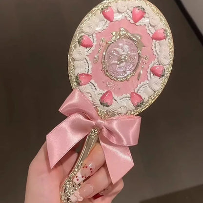 Flower Knows Angel Series Handheld Mirror – White, Black & Pink Compact Mirror