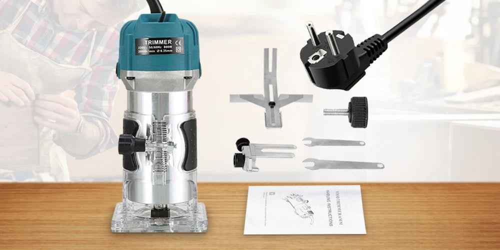 800W 30000RPM Electric Wood Router – 1/4 Inch Woodworking Trimmer & Carving Milling Tool